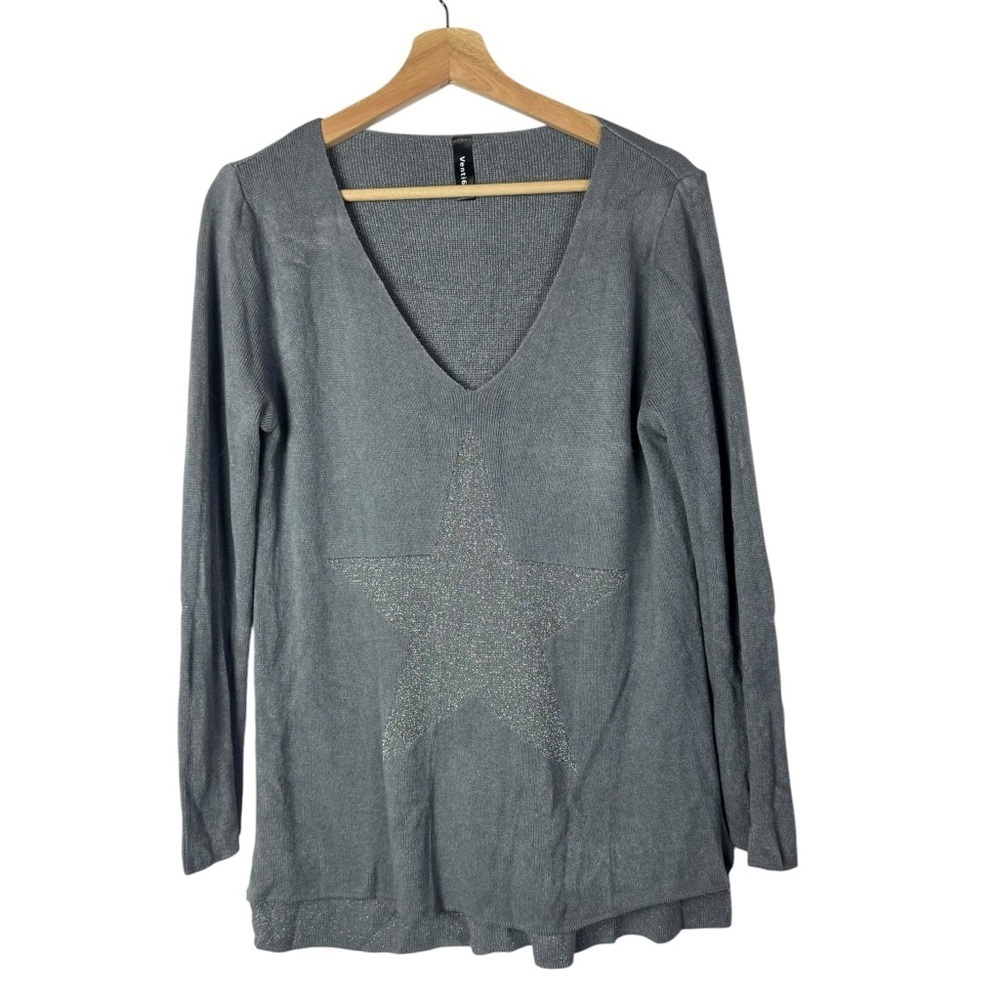 Venti6 Gray V-Neck Relaxed Star Pullover Sweater S